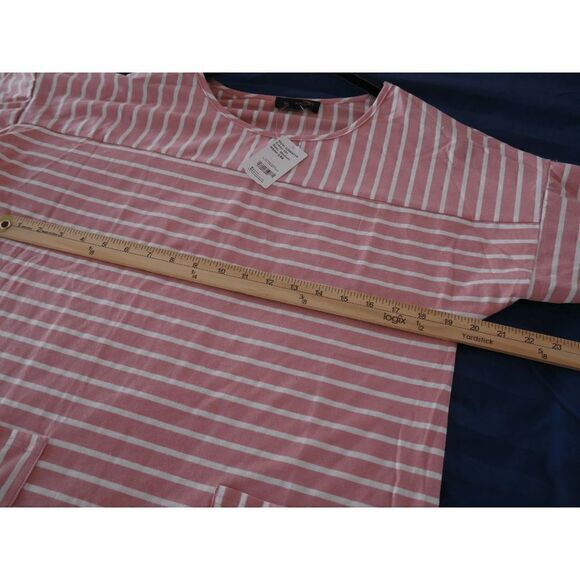 Suzanne Betro Pink & Ivory Stripe Tie-Cuff Yoke Shift Dress M - Picture 4 of 8